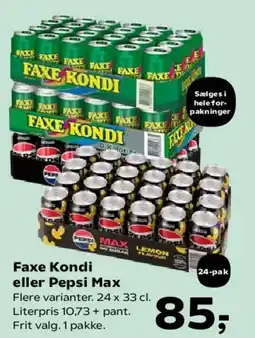 Kvickly Faxe Kondi eller Pepsi Max (24 x 33 cl) tilbud