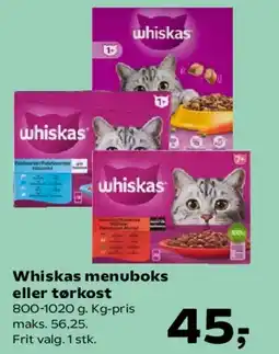 Kvickly Whiskas menuboks eller tørkost tilbud