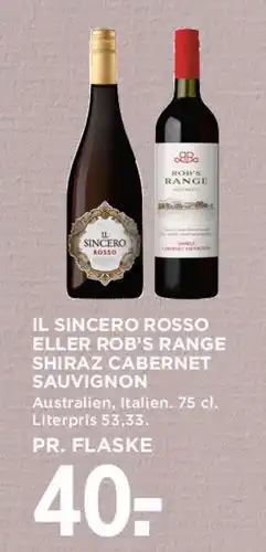MENY Il Sincero Rosso eller Rob's Range Shiraz / Cabernet Sauvignon tilbud