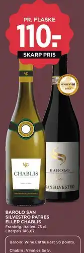 MENY Barolo San Silvestro Patres eller Chablis tilbud