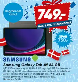 Bilka SAMSUNG Galaxy Tab A9 64 GB tilbud