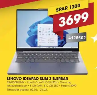 LENOVO Ideapad slim 3 bærbar 83K000BMMX