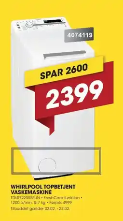 Punkt1 WHIRLPOOL Topbetjent vaskemaskine TDLR7220SSEUN tilbud