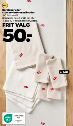 Netto Bordløber eller stofservietter med broderi tilbud