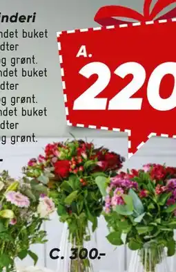 Bilka Håndbundet buket med 4 bundter blomster og grønt tilbud
