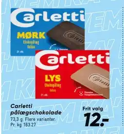 Bilka Carletti pålægschokolade tilbud