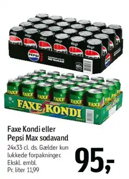 Føtex Faxe Kondi eller Pepsi Max sodavand (24x33 cl) tilbud