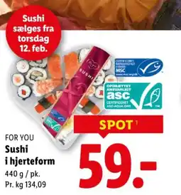 Lidl For you sushi i hjerteform tilbud