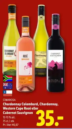 Lidl Cimarosa chardonnay colombard, chardonnay, western cape rosé eller cabernet sauvignon tilbud