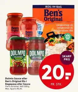 SPAR Dolmio Sauce eller Ben’s Original Ris i Kogepose eller Sauce tilbud