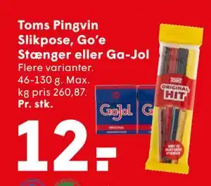 SPAR Toms Pingvin Slikpose, Go’e Stænger eller Ga-Jol tilbud