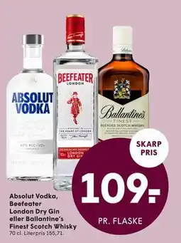 SPAR Absolut Vodka, Beefeater London Dry Gin eller Ballantine’s Finest Scotch Whisky tilbud