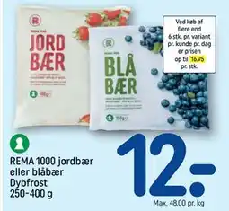 REMA 1000 REMA 1000 jordbær eller blåbær Dybfrost 250-400 g tilbud