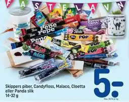 REMA 1000 Skippers piber, Candyfloss, Malaco, Cloetta eller Panda slik 14-32 g tilbud