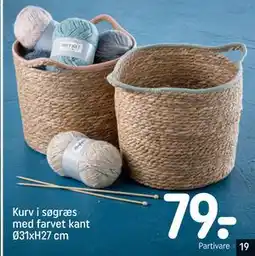 REMA 1000 Kurv i søgræs med farvet kant Ø31xH27 cm tilbud