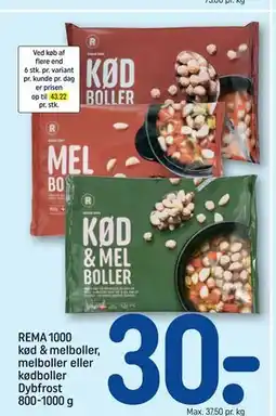 REMA 1000 REMA 1000 kød & melboller, melboller eller kødboller Dybfrost 800-1000 g tilbud