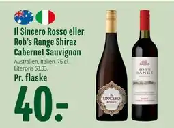 Min Købmand Il Sincero Rosso eller Rob’s Range Shiraz Cabernet Sauvignon tilbud