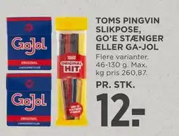 MENY TOMS PINGVIN SLIKPOSE, GO’E STÆNGER ELLER GA-JOL tilbud