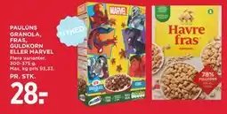 MENY PAULÚNS GRANOLA, FRAS, GULDKORN ELLER MARVEL tilbud