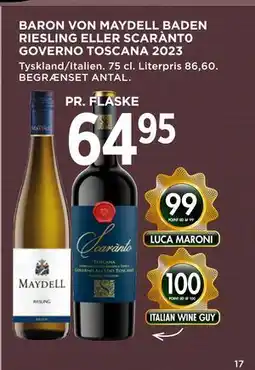 MENY BARON VON MAYDELL BADEN RIESLING ELLER SCARÀNT0 GOVERNO TOSCANA 2023 tilbud