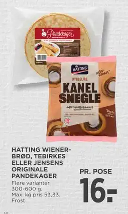 MENY HATTING WIENERBRØD, TEBIRKES ELLER JENSENS ORIGINALE PANDEKAGER tilbud