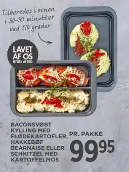 MENY BACONSVØBT KYLLING MED FLØDEKARTOFLER, HAKKEBØF BEARNAISE ELLER SCHNITZEL MED KARTOFFELMOS tilbud