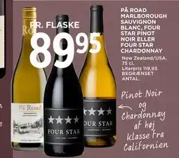 MENY PĀ ROAD MARLBOROUGH SAUVIGNON BLANC, FOUR STAR PINOT NOIR ELLER FOUR STAR CHARDONNAY tilbud