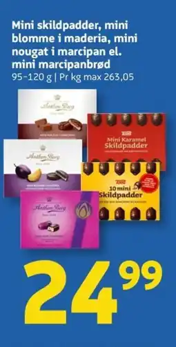 Løvbjerg Anthon Berg Mini skildpadder, mini blomme i maderia, mini nougat i marcipan el. mini marcipanbrød tilbud