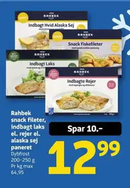 Løvbjerg Rahbek snack fileter, indbagt laks el. rejer el. alaska sej paneret tilbud