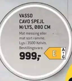 Johannes Fog VASSO Cavo spejl m/lys, tilbud