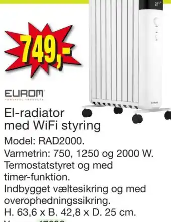 Harald Nyborg EUROM El-radiator med WiFi styring tilbud