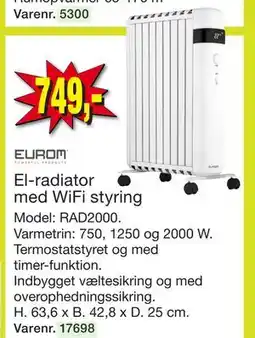 Harald Nyborg El-radiator med WiFi styring tilbud