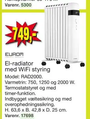 Harald Nyborg El-radiator med WiFi styring tilbud