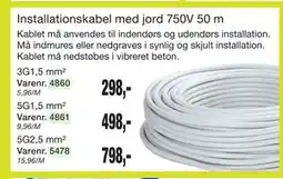Harald Nyborg Installationskabel med jord 750V 50 m tilbud