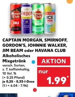 Kaufland DE Captain morgan, smirnoff, gordon's, johnnie walker, jim beam oder havana club Alkoholisches Mixgetränk tilbud