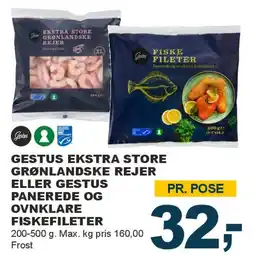 Let-Køb Gestus ekstra store grønlandske rejer / panerede ovnklare fiskefileter tilbud