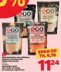 Netto ØGO økologiske – røde splitlinser / kikærter / perlebyg / fuldkornscouscous tilbud