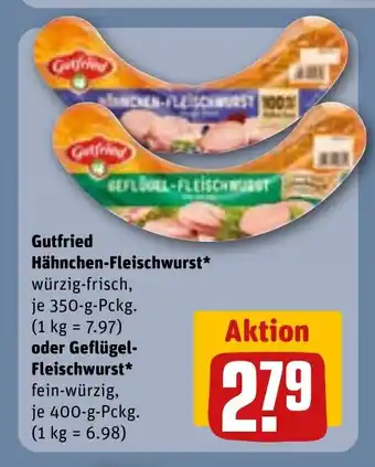 REWE DE Gutfried Hähnchen-Fleischwurst oder Geflügel- Fleischwurst tilbud