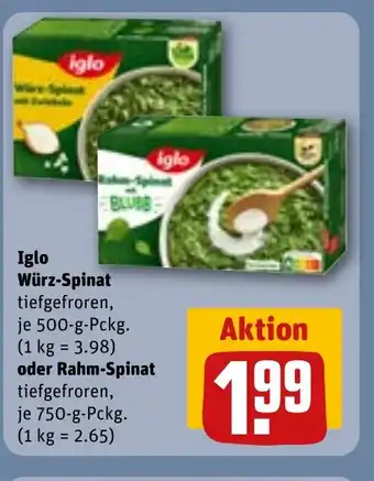 REWE DE Iglo Würz-Spinat oder Rahm-Spinat tilbud