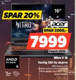 Power ACER Nitro V 16 NHQYWEDOO tilbud