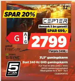 Power CEPTER 31,5" gamingskærm C32ESPORTP2 tilbud
