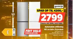 Power Gorenje 185 cm køle-/fryseskab NRKE62XL/NRKE62W tilbud