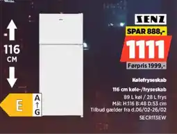 Power SENZ 116 cm køle-/fryseskab SECR113EW tilbud