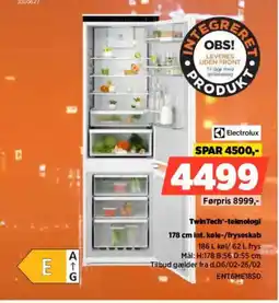 Power Electrolux 178 cm int. køle-/fryseskab ENT6ME1850 tilbud