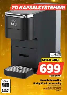 Power Chef Matteo Kapselkaffemaskine CAPSULA tilbud