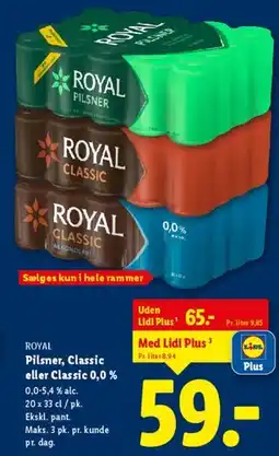 Lidl Royal pilsner / Classic / Classic 0,0% tilbud