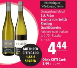 Citti S.A. Prüm Essence oder Solitär Riesling Qualitätsweine tilbud