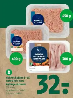 Coop 365 Hakket kylling 3-6% eller 7-10% eller kyllinge strimler tilbud