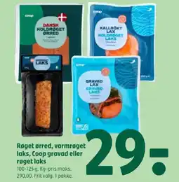 Coop 365 Røget ørred, varmrøget laks, Coop gravad eller røget laks tilbud