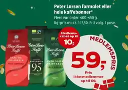 Coop 365 Peter Larsen formalet eller hele kaffebønner tilbud